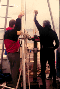 photo of scientists with coring equipment