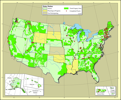 US map of Forest Legacy Programs