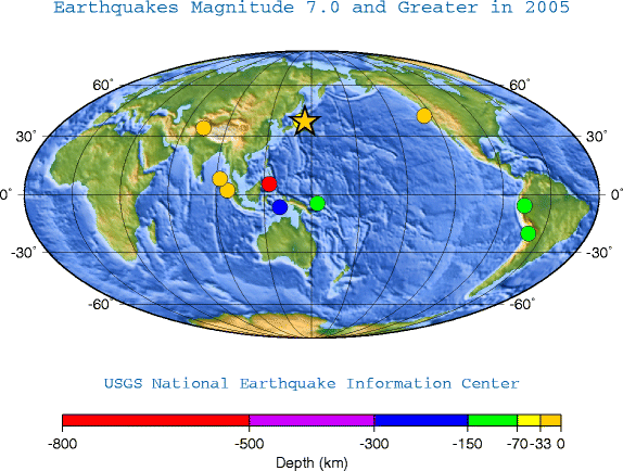 Earthquakes Magnitude 7.0 and Greater in 2005