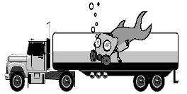 This is an image of a cartoon vehicle with a fish wearing a breathing mask