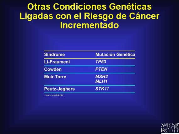 Otras Condiciones Genéticas Ligadas con el Riesgo de Cáncer Incrementado