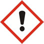 Symbol of a exclamation mark in a red diamond-shaped warning border that will appear on chemicals with less severe toxicity