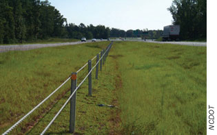 The North Carolina Department of Transportation installed this cable guardrail along Interstate 540 in Wake County, NC.