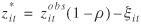 lowercase z superscript{asterisk} subscript{lowercase i lowercase t} = lowercase z superscript{obs} subscript{lowercase i lowercase t} (1 minus lowercase rho) minus lowercase xi subscript{lowercase i lowercase t}