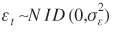 lowercase epsilon subscript{lowercase t} is asymptotic to uppercase n uppercase i uppercase d (0, lowercase sigma superscript{2} subscript{lowercase epsilon})