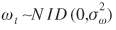 lowercase omega subscript{lowercase t} is asymptotic to uppercase n uppercase i uppercase d (0, lowercase sigma superscript{2} subscript{lowercase omega})