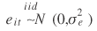 lowercase e subscript {lowercase i t} superscript {lowercase i i d} tilda uppercase n (0, lowercase sigma superscript {2} subscript {lowercase e}