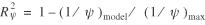 superscript {2} subscript {lowercase psi} = 1 minus (1 / lowercase psi) subscript {lowercase model} / (1 / lowercase psi) subscript {lowercase max}