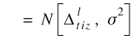 = uppercase n[uppercase delta superscript {lowercase l} subscript {lowercase t i z}, lowercase sigma superscript {2}]