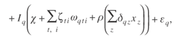 + uppercase i subscript {lowercase q} times (uppercase chi + the summation from lowercase t, lowercase i times lowercase zeta subscript {lowercase t lowercase i} times lowercase omega subscript {lowercase q lowercase t lowercase i} + lowercase rho times (the summation from lowercase z times lowercase delta subscript {lowercase q lowercase z} times lowercase chi subscript {lowercase z})) + lowercase epsilon subscript {lowercase q'}