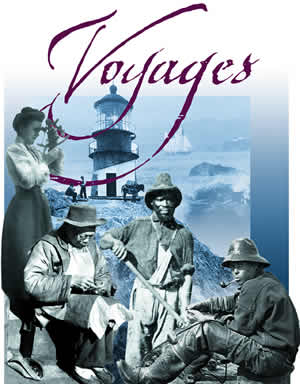 Collage of images on the cover of the Voyages curriculum.