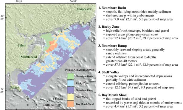 A map of seafloor geology off the coast of Marblehead, Massachusetts.