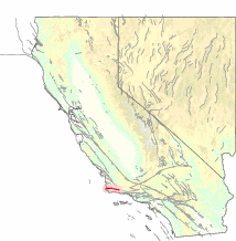 map showing the Santa Ynez River fault outlined in red