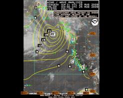 Latest E Pacific offshore & adjacent waters sea state analysis (feet)