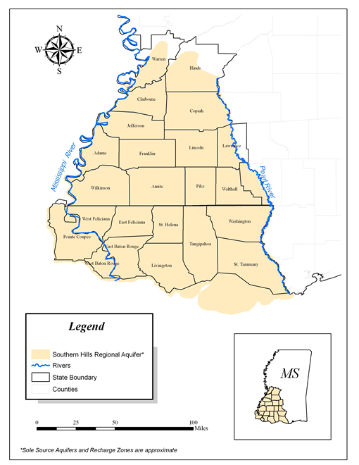 Approximate boundary of Southern Hills Regional sole source aquifer.