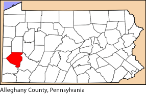 Map of Pennsylvania showing location of Alleghany County