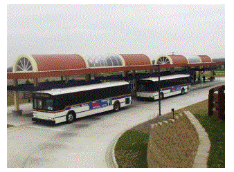 Buses parked at a bus station