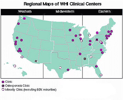 Map of WHI Clinical Centers