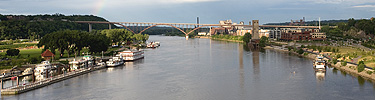 The Mississippi River winds its way through St. Paul, Minnesota.