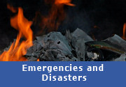 Emergencies and Disasters: Closeup of fire and ashes