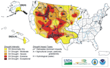 Map of drought index in the United States