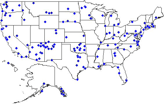 A static U.S. map of Medical Officer duty station locations