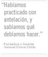 Habíamos practicado con antelación, y sabíamos qué debíamos hacer - la fundadora y gerente general de Childs Capital Founder, Donna Childs