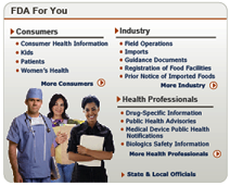 "FDA For You" section of the new FDA  home page