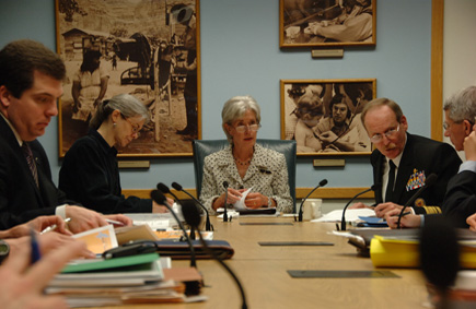 Secretary Sebelius brought together department heads for a briefing on the ongoing response to the H1N1 Flu Virus outbreak. Acting CDC Director Dr. Richard Besser participated in the meeting by phone from Atlanta. (HHS Photos by Chris Smith) 