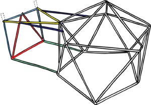 Drawing of habitat, color-coded to show airlock construction steps.