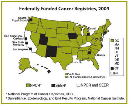 Map showing federally funded registries, text description below