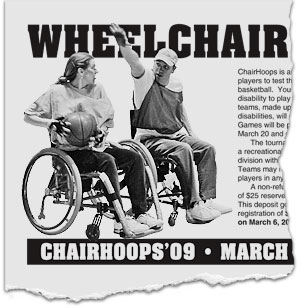 Wheelchair Basketball clipping from the newspaper