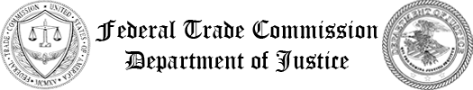 Banner of Federal Trade Commission seal and Department of Justice seal