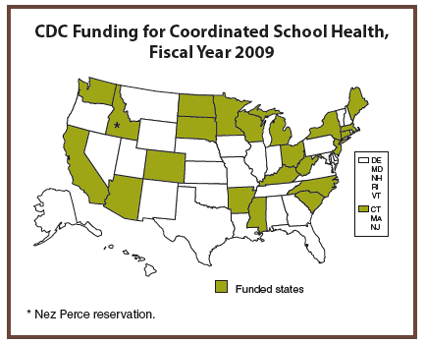 Map showing CDC funding for fiscal year 2009, text description below