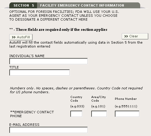 FFRM Section 5: Facility emergency contact information