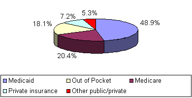 Who Will Pay Pie Chart: Medicaid(47%), Out of Pocket(21%), Medicare(18%),Private Insurance(9%),Other(5%)