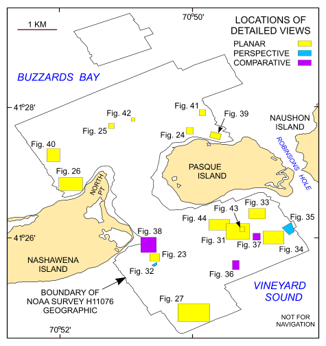 Figure 22. Map showing the boundary of the acoustic data from NOAA survey H11076 of Quicks Hole. 