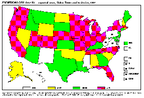 chart: Reported cases of E. O157, United States 1997