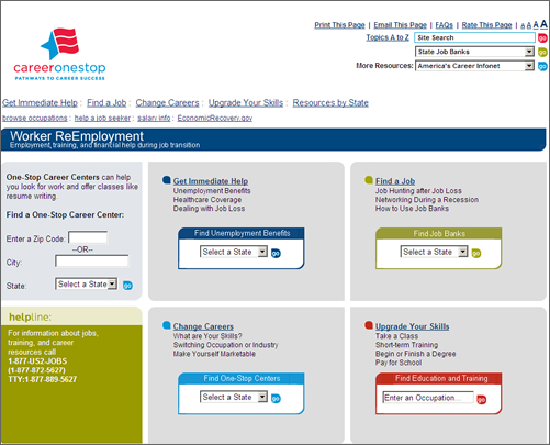 Screenshot of the Career Onestop Website