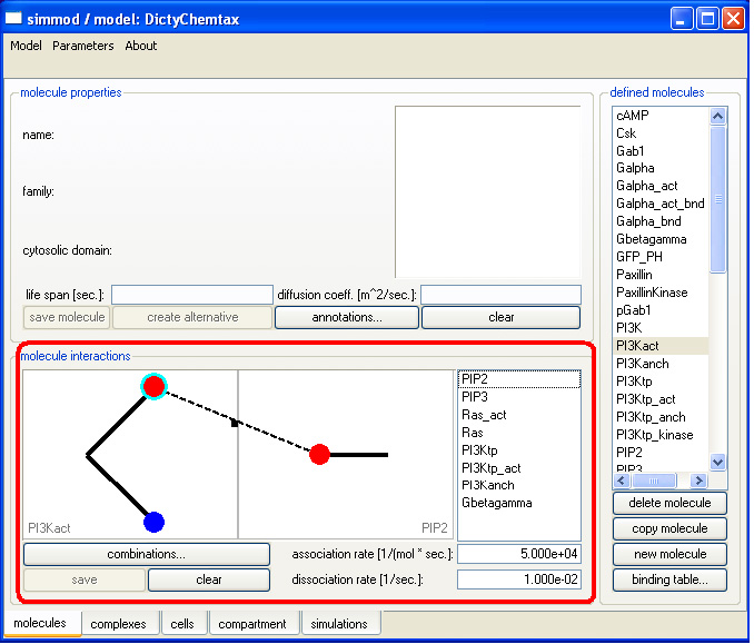 Screenshot Modeler Interface for the Definition of Molecular Properties and Interactions
