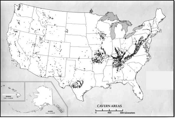 Figure 1. Cavern areas of the United States.