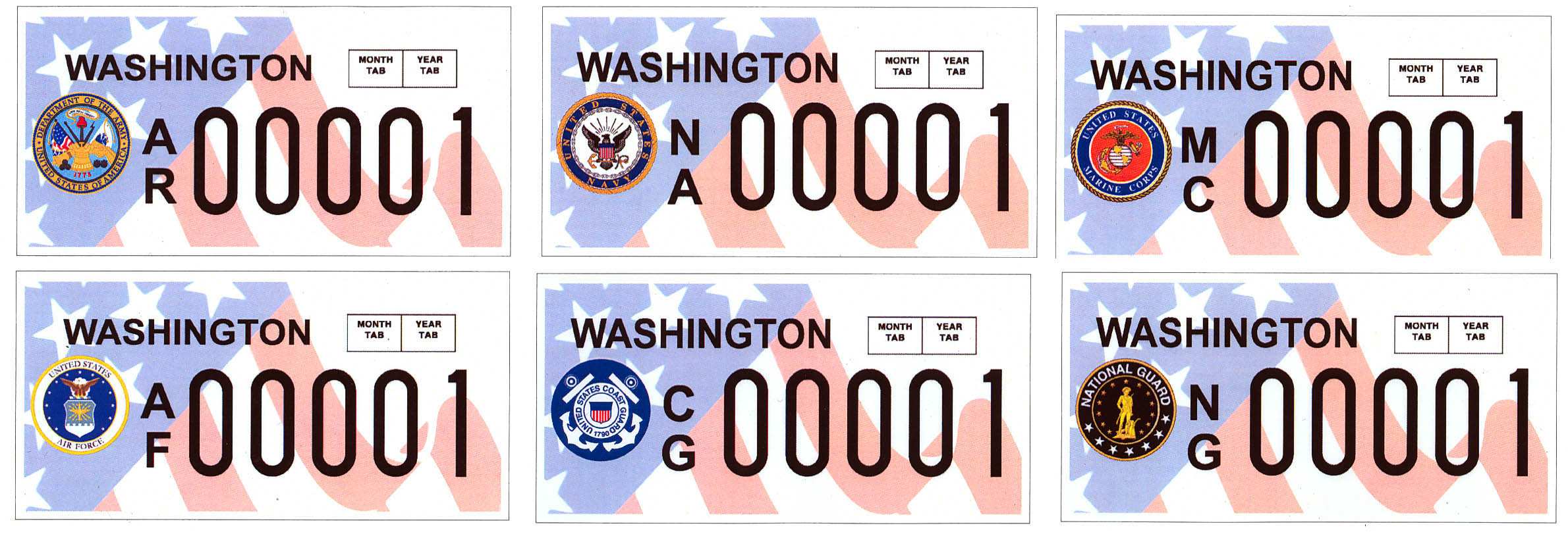 Armed Forces License Plate Samples