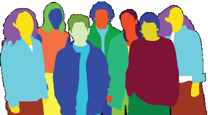 Brightly-colored outline of a group of kids 