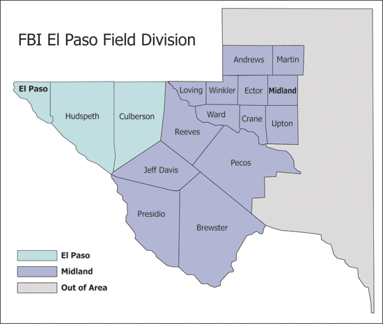 Territory map of El Paso and Midland areas.
