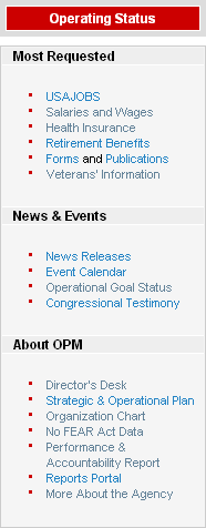 Screenshot of OPM website right links