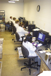 Photo of biologists checking blood samples