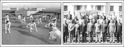 Left: Our agents get in shape on the roof of the Justice Department building in D.C. Right: First graduates of the “FBI Police Training School,” July 1935.