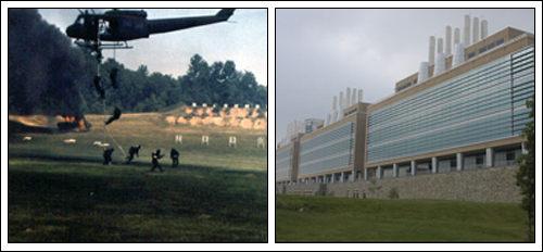 Left: Our Hostage Rescue Team in a simulated exercise at Quantico. Right: The new FBI Laboratory.