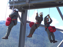 Rappelling out training tower.