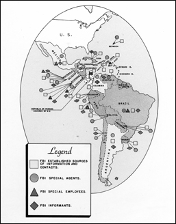 A map showing coverage provided by the Special Intelligence Service in the Western Hemisphere in 1941.